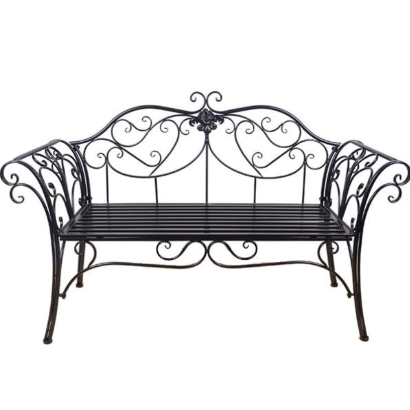 Banca pentru gradina, exterior, din metal, pentru 2 persoane, cu spatar, din fonta, neagra