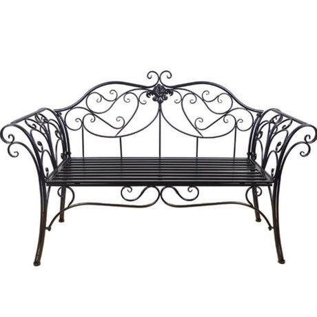 Banca pentru gradina, exterior, din metal, pentru 2 persoane, cu spatar, din fonta, neagra
