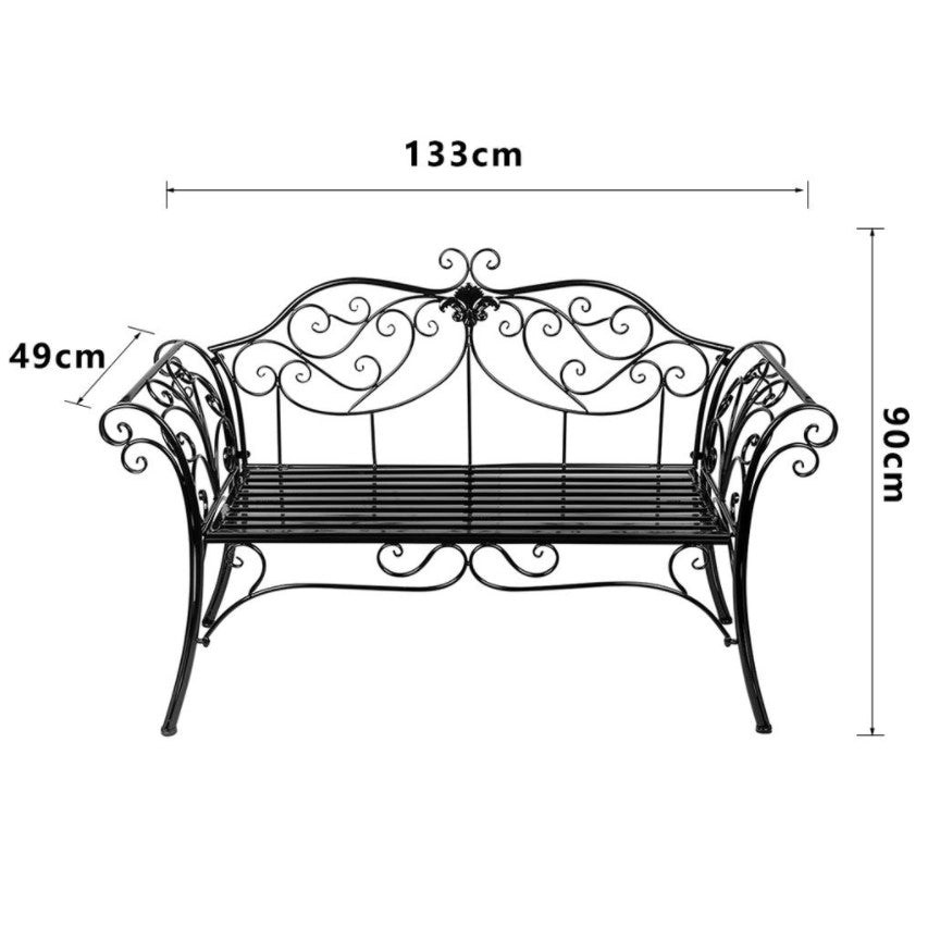 Banca pentru gradina, exterior, din metal, pentru 2 persoane, cu spatar, din fonta, neagra
