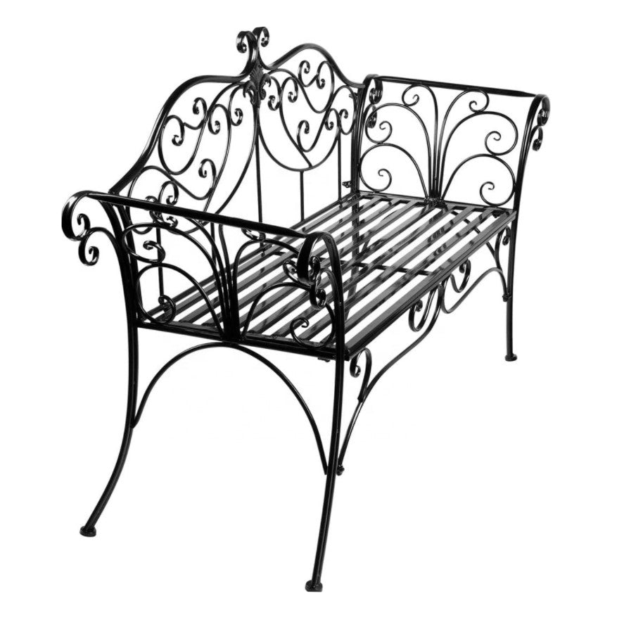 Banca pentru gradina, exterior, din metal, pentru 2 persoane, cu spatar, din fonta, neagra