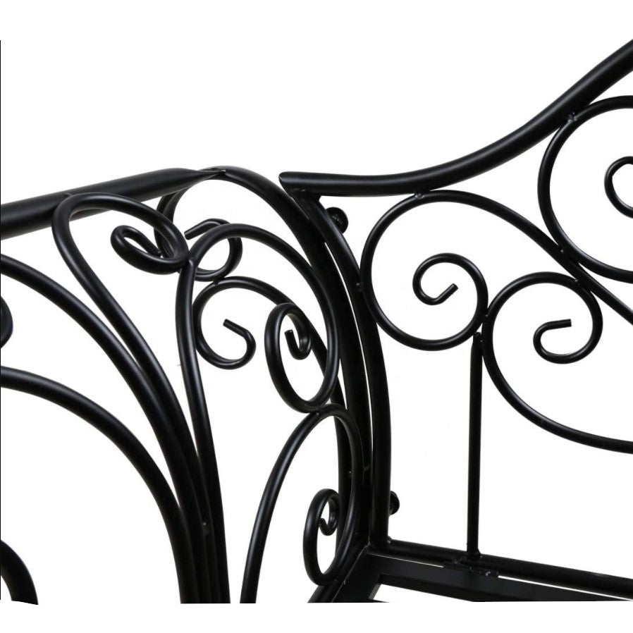 Banca pentru gradina, exterior, din metal, pentru 2 persoane, cu spatar, din fonta, neagra