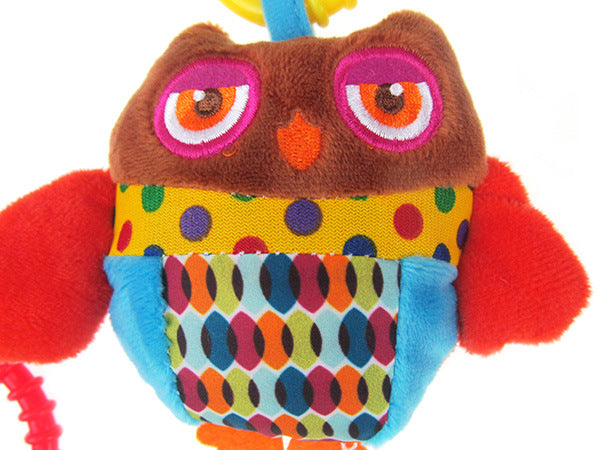 Bara de activitati cu jucarii senzoriale pentru bebelusi, balansoar, patut sau carucior, bufnita, papagal, gaina