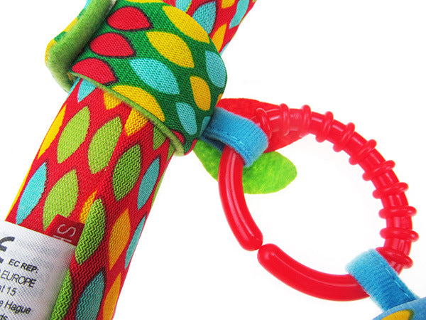 Bara de activitati cu jucarii senzoriale pentru bebelusi, balansoar, patut sau carucior, bufnita, papagal, gaina