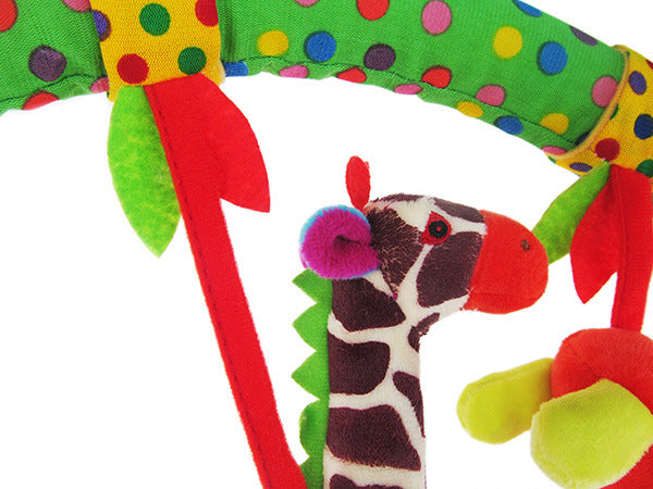 Bara de activitati cu jucarii senzoriale pentru bebelusi, balansoar, patut sau carucior, bufnita, papagal, gaina