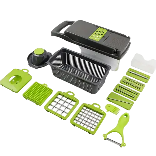 Razatoare multifunctionala, legume, fructe, 9 piese, lame inox, maner protectie