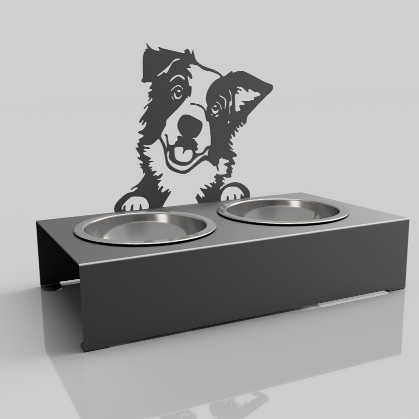Bol pentru mancare si apa catei , din inox cu decor in forma de catel 48x40x23 cm