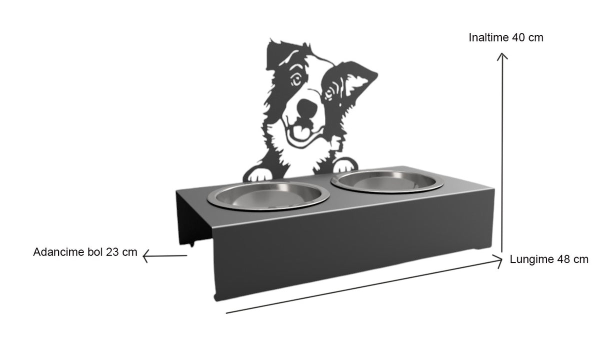 Bol pentru mancare si apa catei , din inox cu decor in forma de catel 48x40x23 cm