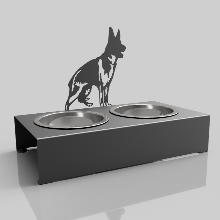 Bol pentru mancare si apa catei , din inox cu decor in forma de catel lup 48x40x25 cm