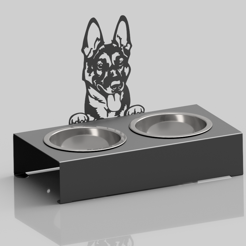 Bol pentru mancare si apa catei , din inox cu decor in forma de catel 48x40x23 cm