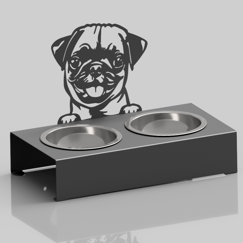 Bol pentru mancare si apa catei , din inox cu decor in forma de catel 40x48x23 cm