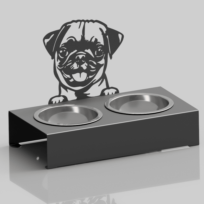 Bol pentru mancare si apa catei , din inox cu decor in forma de catel 40x48x23 cm - BUZ.RO