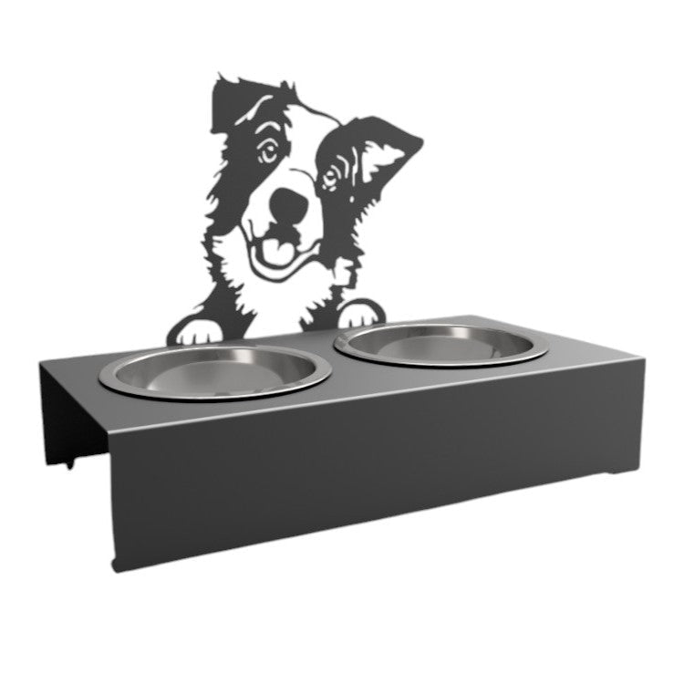 Bol pentru mancare si apa catei , din inox cu decor in forma de catel 48x40x23 cm - BUZ.RO