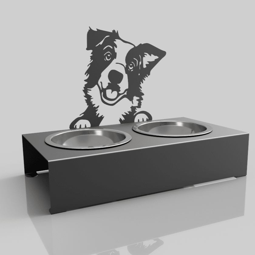 Bol pentru mancare si apa catei , din inox cu decor in forma de catel 48x40x23 cm - BUZ.RO
