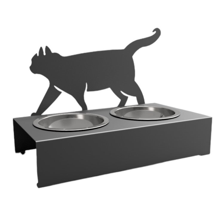 Bol pentru mancare si apa pisici , din inox cu decor in forma de pisica 48x40x23 cm