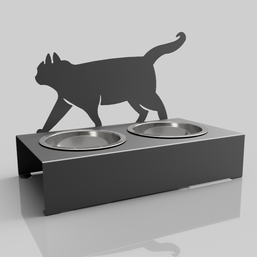 Bol pentru mancare si apa pisici , din inox cu decor in forma de pisica 48x40x23 cm