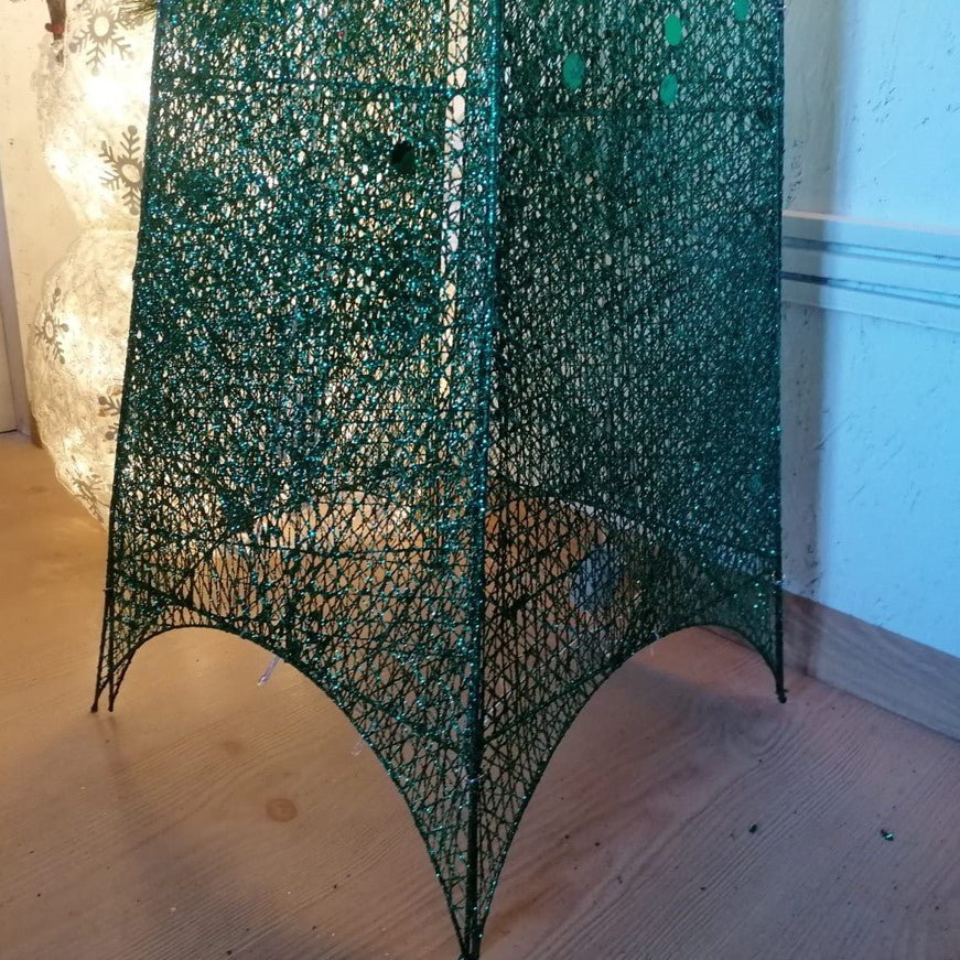 Brad de Craciun artificial, metalic, verde, cu LED galben – 182 cm, pliabil pentru exterior și interior, brad artifi - BUZ.RO