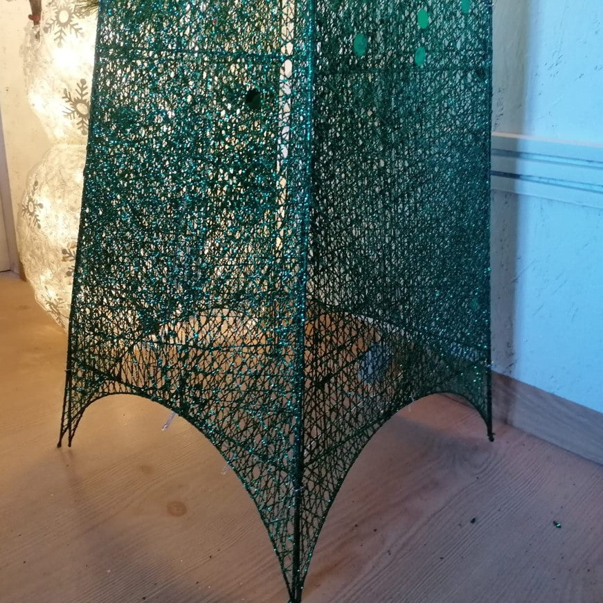 Brad de Craciun artificial, metalic, verde, cu LED galben – 182 cm, pliabil pentru exterior și interior, brad artifi