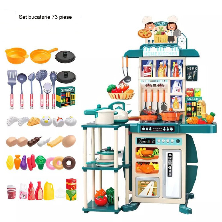 Bucatarie completa copii, lumini, sunete si multiple accesorii, 95 CM inaltime, cu 73 accesorii