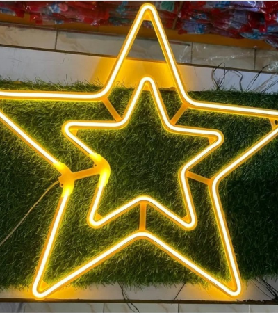 Decoratiune stea luminoasa de Craciun, cu LED alb cald (galbena) - 5656 cm, pentru usi si geamuri, interior si exterior, rezistenta la apa, IP65