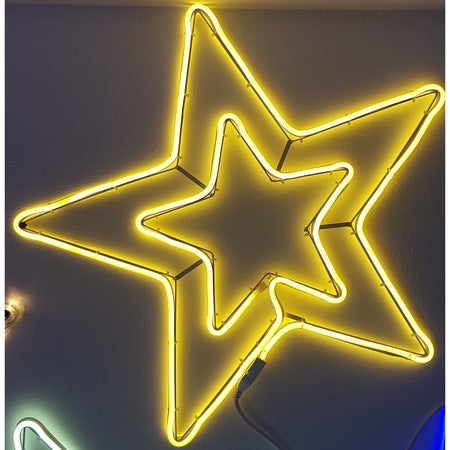 Decoratiune stea luminoasa de Craciun, cu LED alb cald (galbena) - 5656 cm, pentru usi si geamuri, interior si exterior, rezistenta la apa, IP65