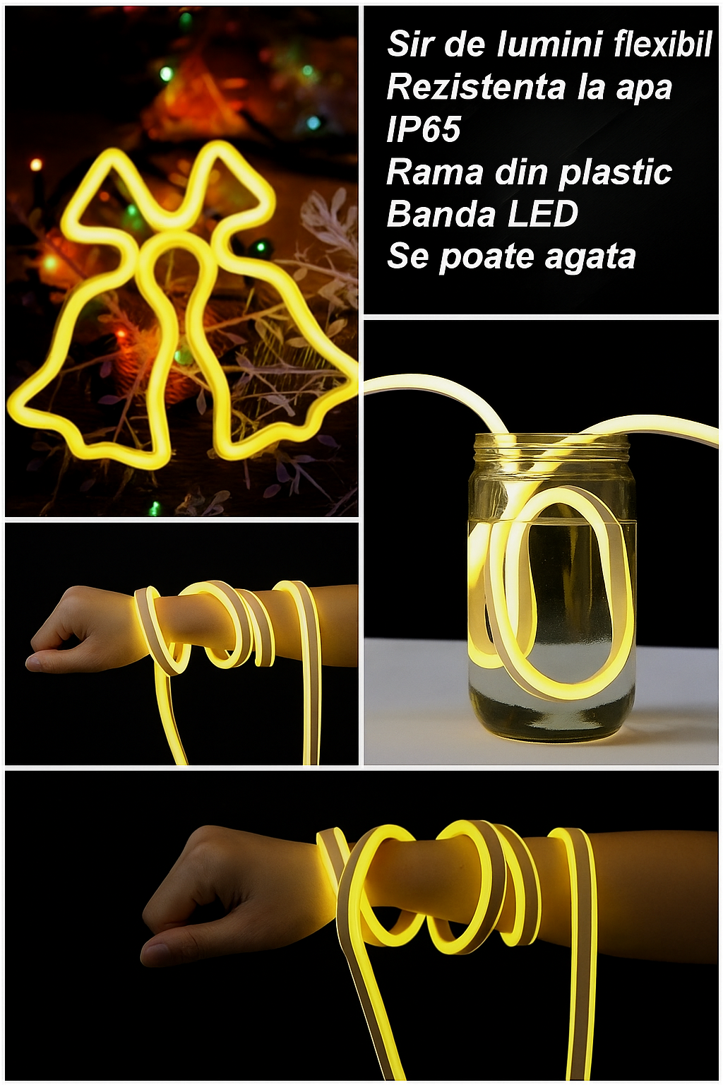 Clopotei decorativi luminosi, pentru Craciun, rezistenti la apa, suspendabili usa si geam, IP65, 50 x 60 cm, culoare alb cald