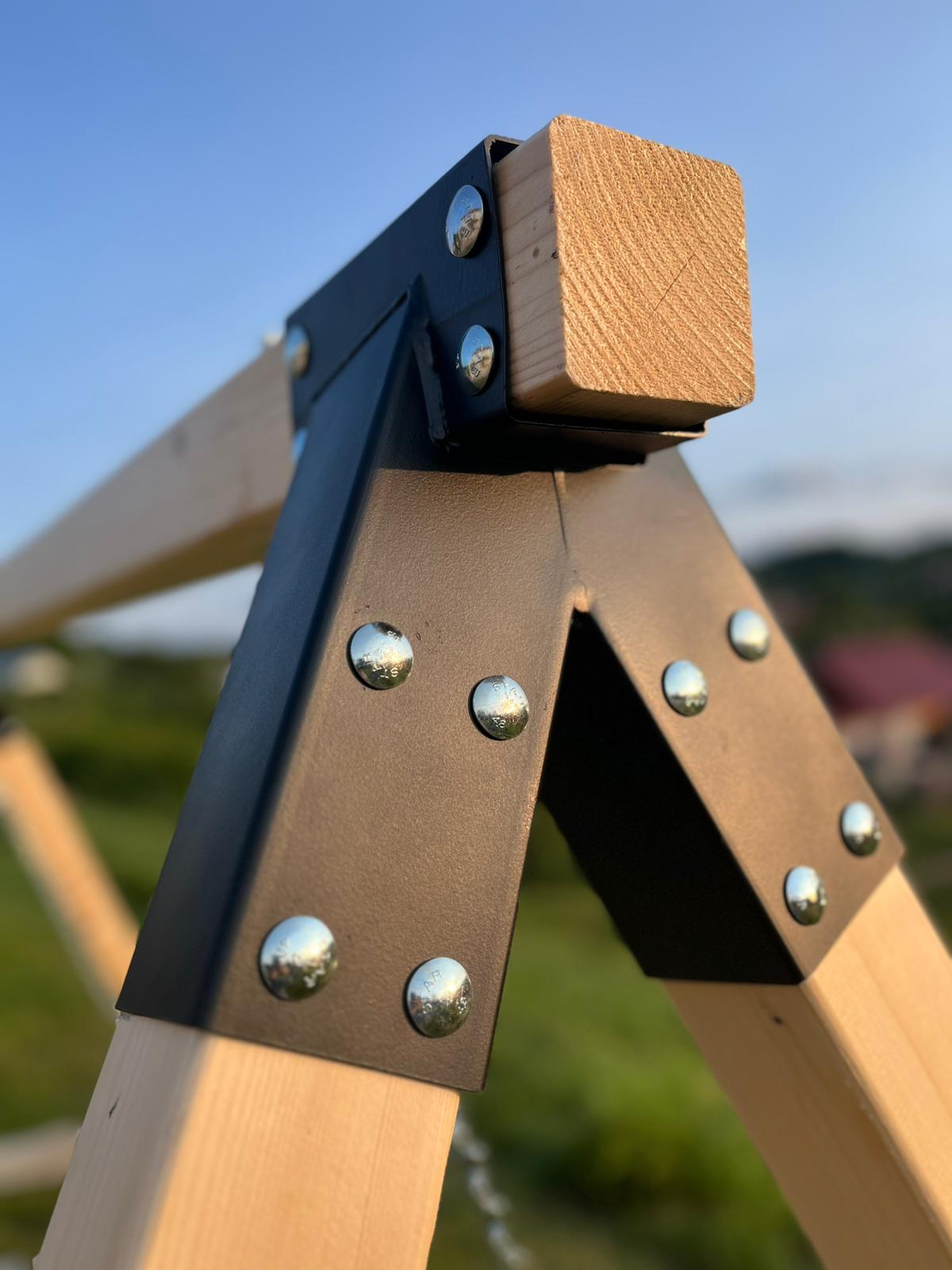 Balansoar / leagan gradina cu structura din lemn de brad, cu conectori metalici, rustic, 3 persoane, set pentru terasa / curte, culoare natur, 150 KG