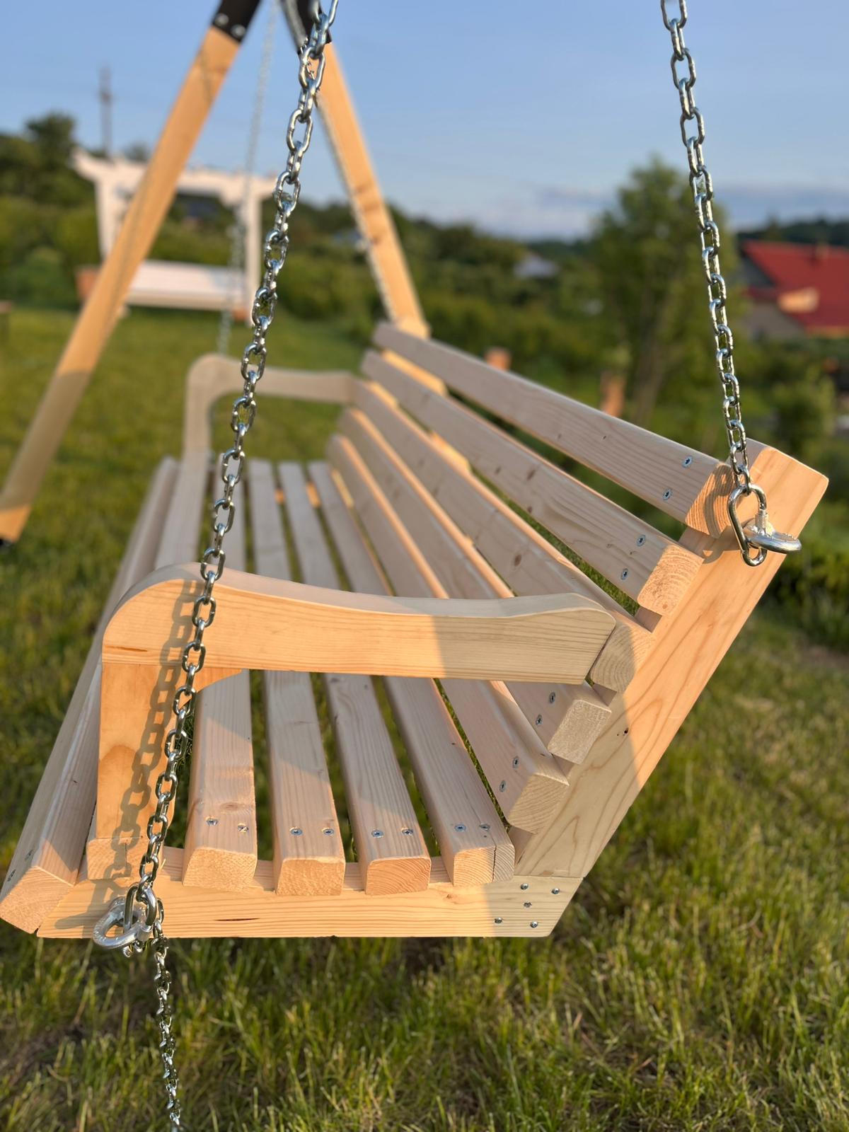 Balansoar / leagan gradina cu structura din lemn de brad, cu conectori metalici, rustic, 3 persoane, set pentru terasa / curte, culoare natur, 150 KG