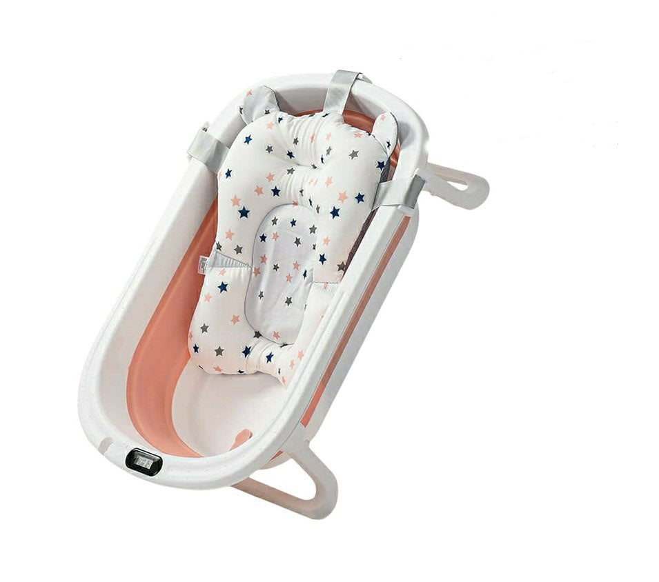 Cadita bebe cu suport, cadita de baie, pliabila, cu pernuta , termometru, usor de utilizat, picioare antiderapante, varsta 0-3 ani, albastru ROZ