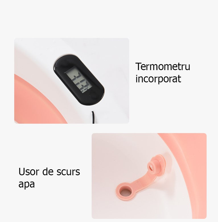 Cadita bebe cu suport, cadita de baie, pliabila, cu pernuta , termometru, usor de utilizat, picioare antiderapante, varsta 0-3 ani, albastru ROZ