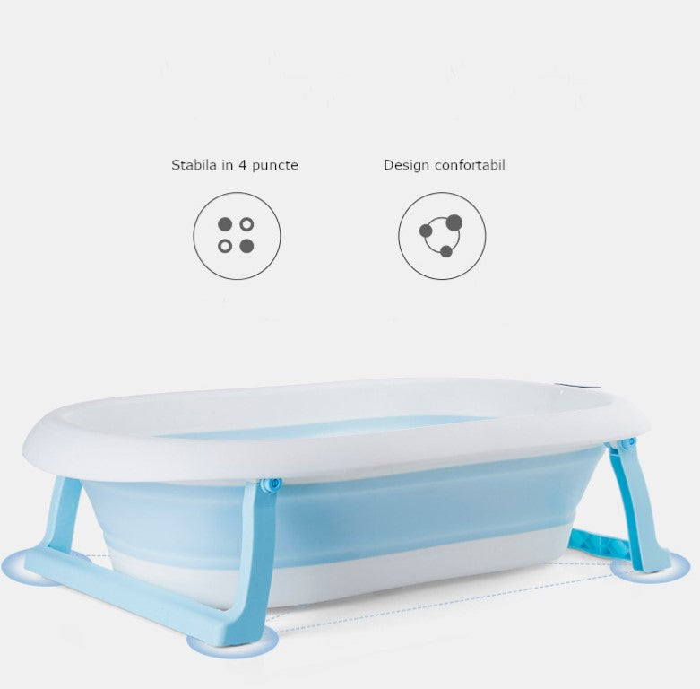 Cadita bebe cu suport, cadita de baie, pliabila, cu pernuta , termometru, usor de utilizat, picioare antiderapante, varsta 0-3 ani, albastru ROZ