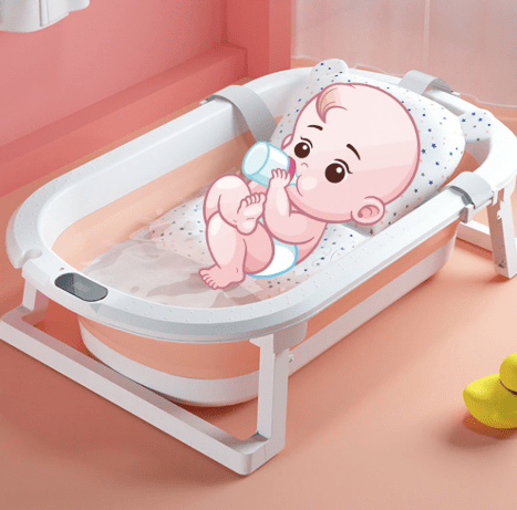 Cadita bebe cu suport, cadita de baie, pliabila, cu pernuta , termometru, usor de utilizat, picioare antiderapante, varsta 0 - 3 ani, albastru ROZ - BUZ.RO