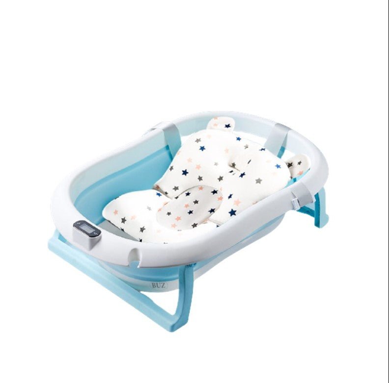 Cadita bebe cu suport, cadita de baie, pliabila, cu pernuta , termometru, usor de utilizat, picioare antiderapante, varsta 0 - 3 ani, albastru ROZ - BUZ.RO