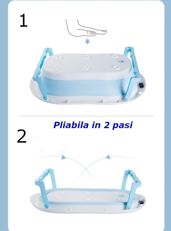 Cadita bebe cu suport, cadita de baie, pliabila, cu pernuta , termometru, usor de utilizat, picioare antiderapante, varsta 0 - 3 ani, albastru ROZ - BUZ.RO