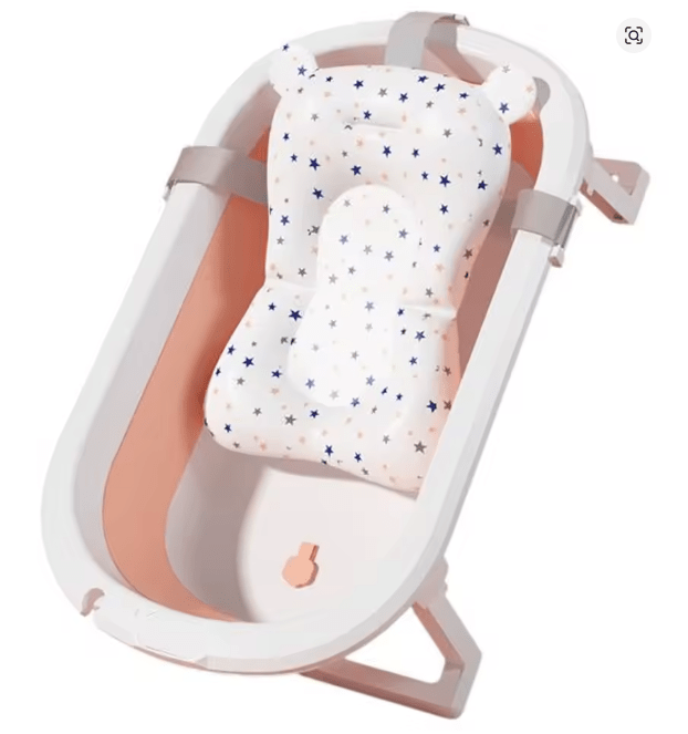 Cadita bebe cu suport, cadita de baie, pliabila, cu pernuta , termometru, usor de utilizat, picioare antiderapante, varsta 0 - 3 ani, albastru ROZ - BUZ.RO