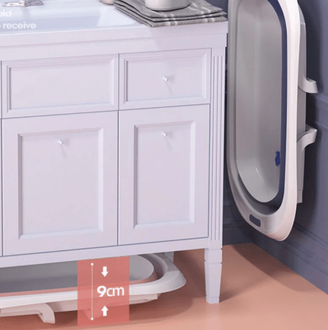 Cadita bebe cu suport, cadita de baie, pliabila, cu pernuta , termometru, usor de utilizat, picioare antiderapante, varsta 0 - 3 ani, albastru ROZ - BUZ.RO