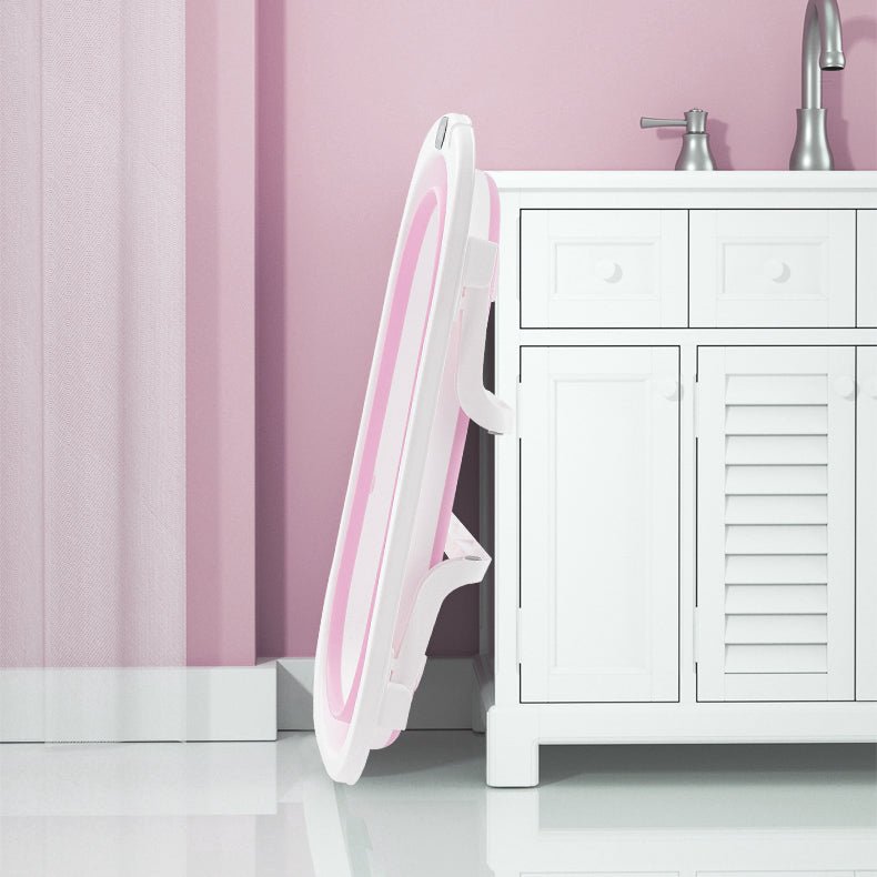 Cadita de baie pliabila, cu pernuta si bureti, termometru, pliere rapida, usor de utilizat, picioare antiderapante, varsta 0 - 3 ani, 25l, roz, buz - BUZ.RO