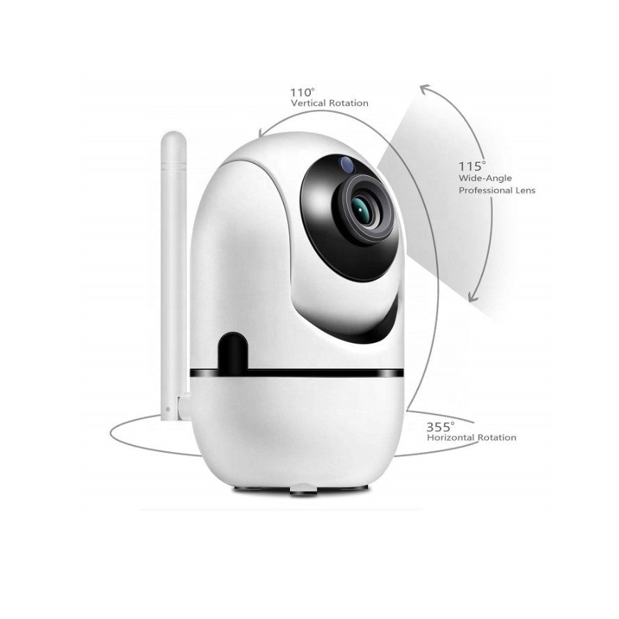 Camera de supraveghere video, WIFI, smart, 1080P, senzor audio, inregistrare pe card, microfon, rotire 360 grade, vedere panoramica, alba - BUZ.RO