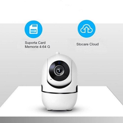 Camera de supraveghere video, WIFI, smart, 1080P, senzor audio, inregistrare pe card, microfon, rotire 360 grade, vedere panoramica, alba - BUZ.RO
