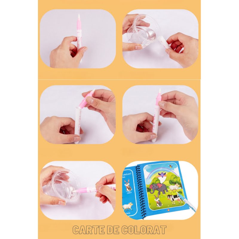 Carte de colorat cu apa Magic Book, reutilizabil, diverse modele, tip Montessori, buz