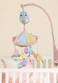 Carusel muzical patut, jucarii detasabile, cu bufnita, rotatie 360° - BUZ.RO