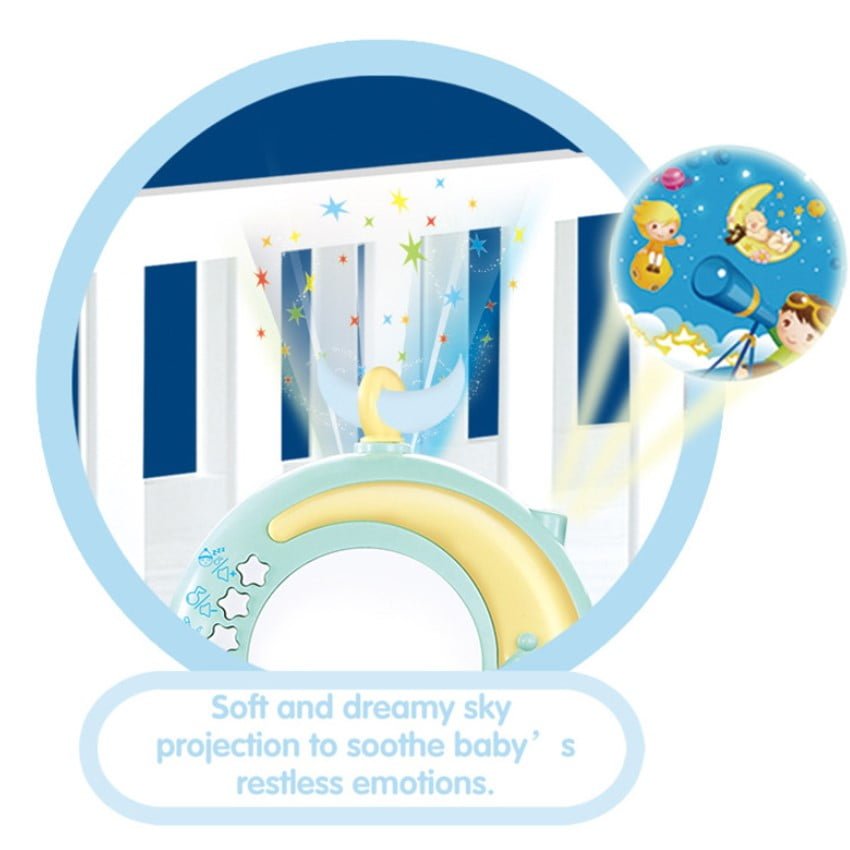 Carusel muzical pentru patut cu jucarii detasabile, cu telecomanda, rotatie 360, albastru - BUZ.RO