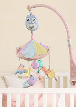 Carusel muzical patut, jucarii detasabile, cu bufnita, rotatie 360°