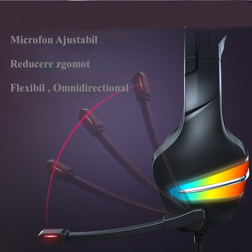 Casti gaming, jack 3.5 mm, iluminare LED, control volum, pentru PC, PS, xbox, negru-rosu