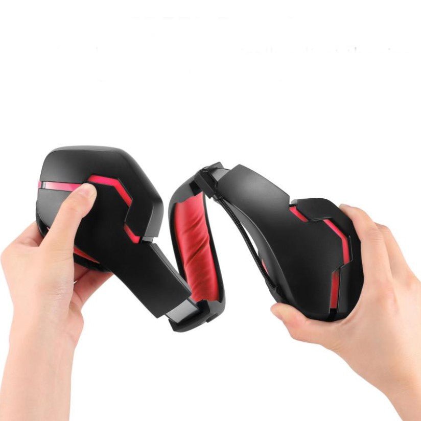 Casti gaming, pentru jocuri, USB, stereo cu fir, RGB, microfon noise cancelling, LED, deep bass, rosu - negru - BUZ.RO