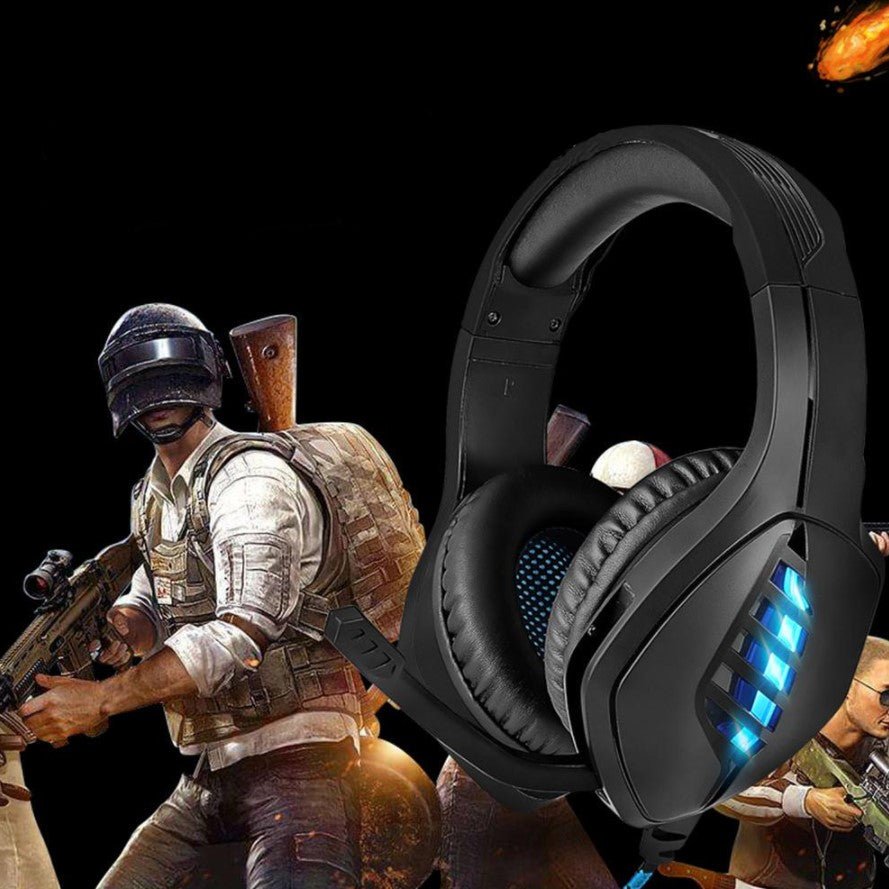 Casti gaming, stereo, cu lumina LED, super deep bass, pentru PC / XBOX / PS, microfon noise cancelling, negru - albastru - BUZ.RO