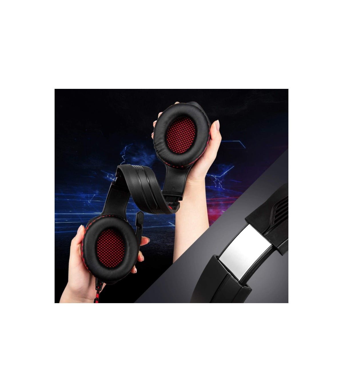 Casti gaming, stereo, cu lumina LED, super deep bass, pentru PC / XBOX / PS, microfon noise cancelling, negru - rosu - BUZ.RO