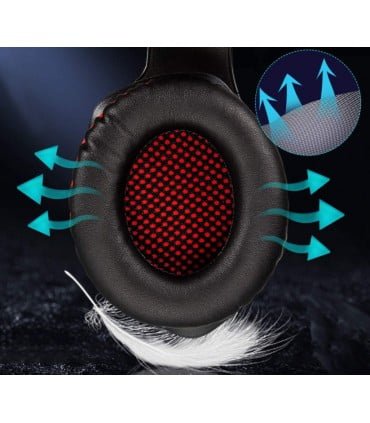 Casti gaming, stereo, cu lumina LED, super deep bass, pentru PC / XBOX / PS, microfon noise cancelling, negru - rosu - BUZ.RO