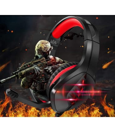 Casti gaming, stereo, cu lumina LED, super deep bass, pentru PC / XBOX / PS, microfon noise cancelling, negru-rosu