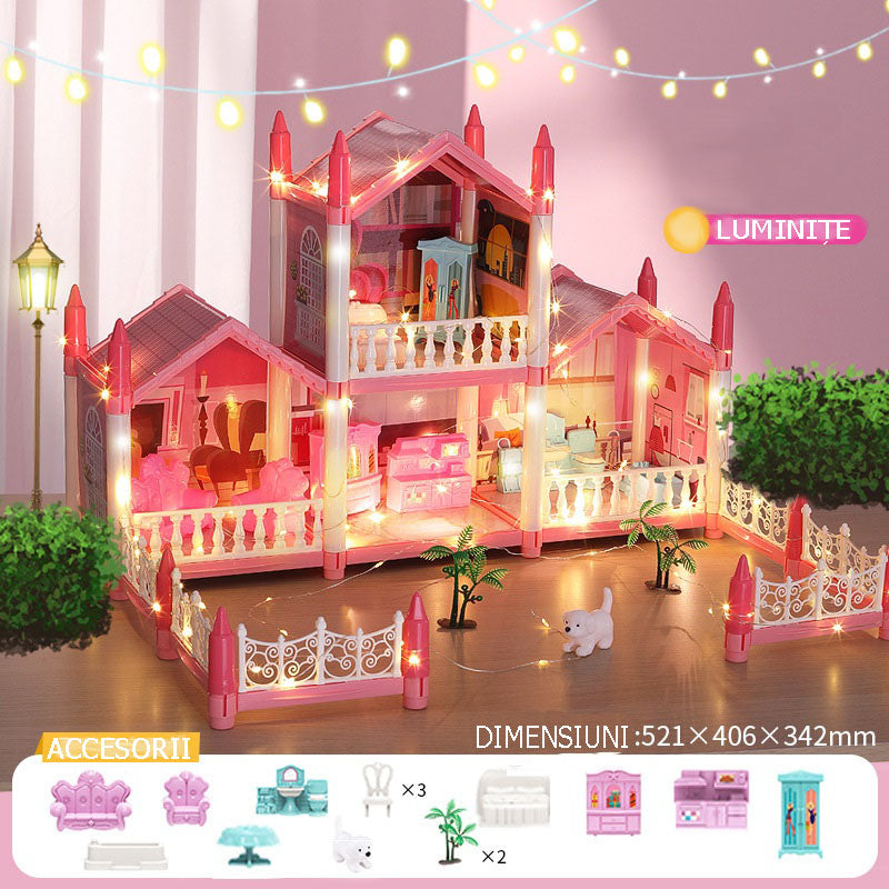 Casuta de papusi, cu mobilier si multiple accesorii , interactiva , lumini