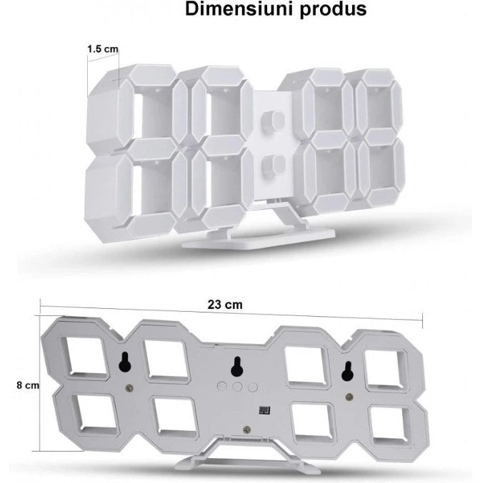 Ceas multifunctional cu LED si proiectie, alarma digitala, afisaj LCD temperatura, spatial, pentru masa sau perete, mod noapte/zi, 23x1.5 cm - BUZ.RO